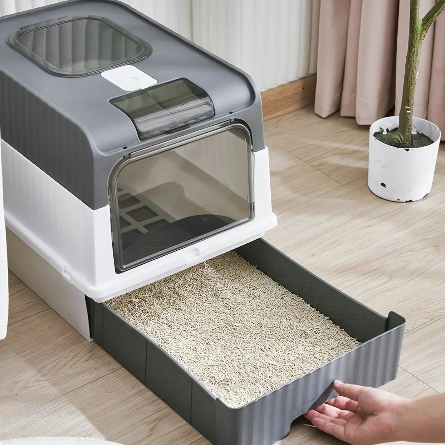 Large Fully Enclosed Cat Toilet Odor Elimination Splash Proof Litter Tray Ultraviolet Sterilization Drawer Type Cat Litter Box