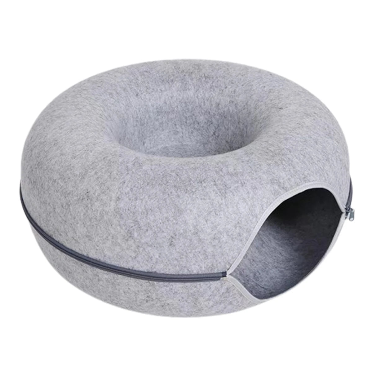 2-in-1 Felt Donut Cat Bed & Interactive Tunnel House with Breathable Hideout for Cats and Small Pets