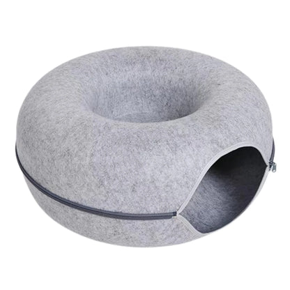 2-in-1 Felt Donut Cat Bed & Interactive Tunnel House with Breathable Hideout for Cats and Small Pets