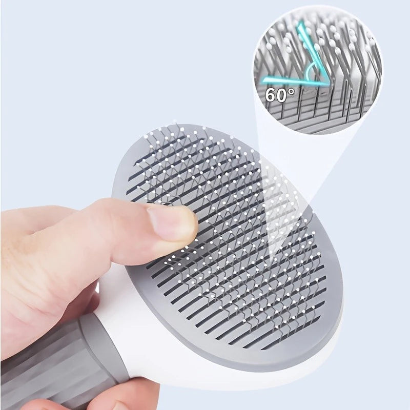 Easy-to-Clean Pet Grooming Brush with Self-Clean Button for One-Click Hair Removal - Curved Pin Deshedding Comb 7.7x4.13in(1pc)
