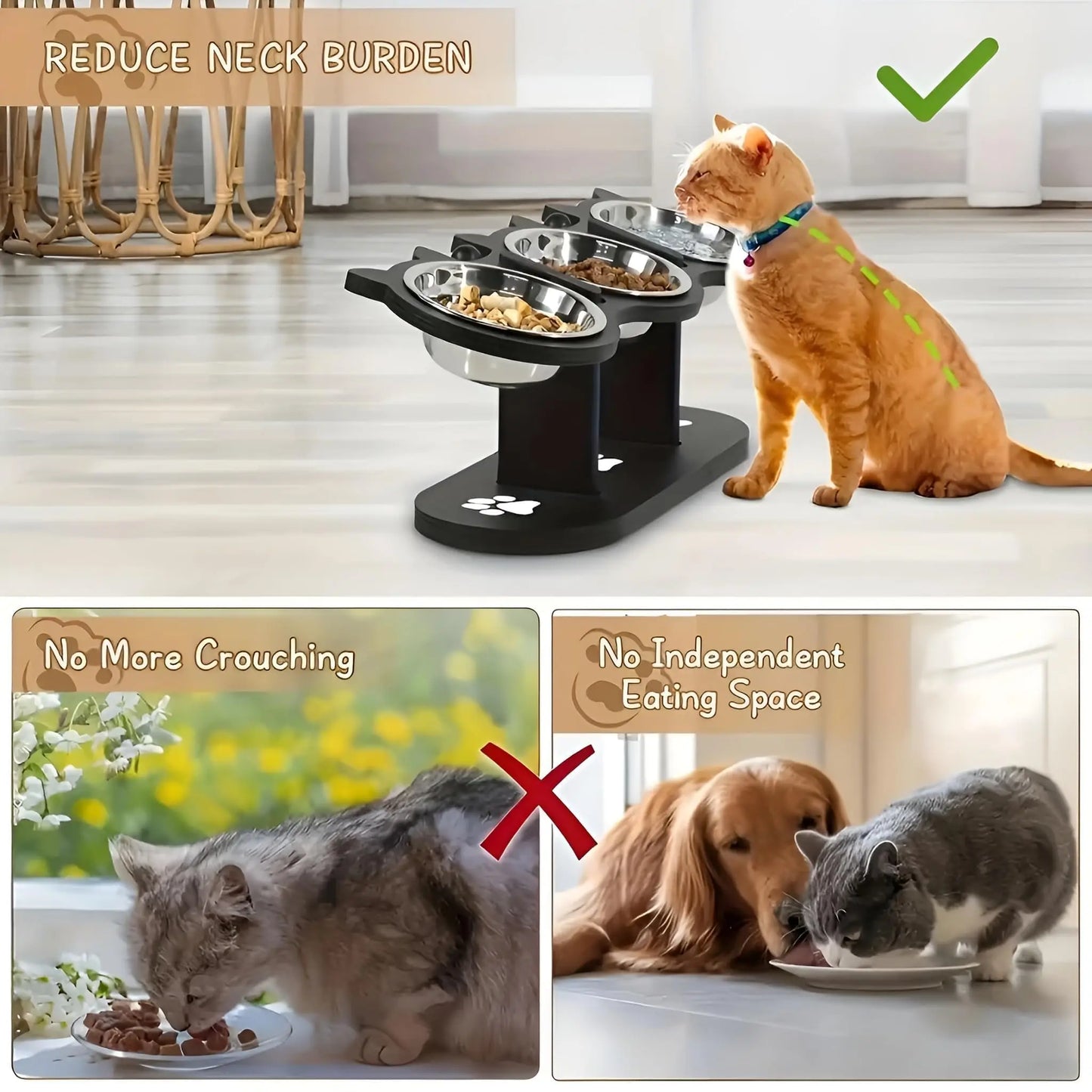 Elevated Cat Bowl with Wooden Stand