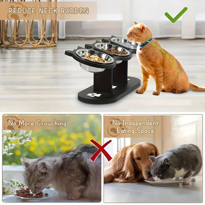 Elevated Cat Bowl with Wooden Stand
