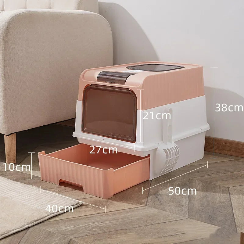 Large Fully Enclosed Cat Toilet Odor Elimination Splash Proof Litter Tray Ultraviolet Sterilization Drawer Type Cat Litter Box