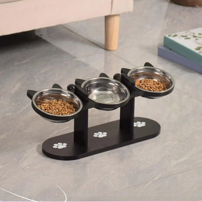 Elevated Cat Bowl with Wooden Stand