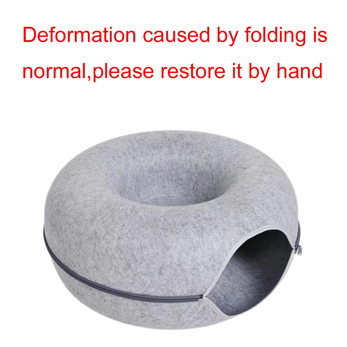 2-in-1 Felt Donut Cat Bed & Interactive Tunnel House with Breathable Hideout for Cats and Small Pets