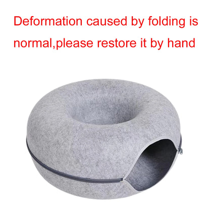 2-in-1 Felt Donut Cat Bed & Interactive Tunnel House with Breathable Hideout for Cats and Small Pets