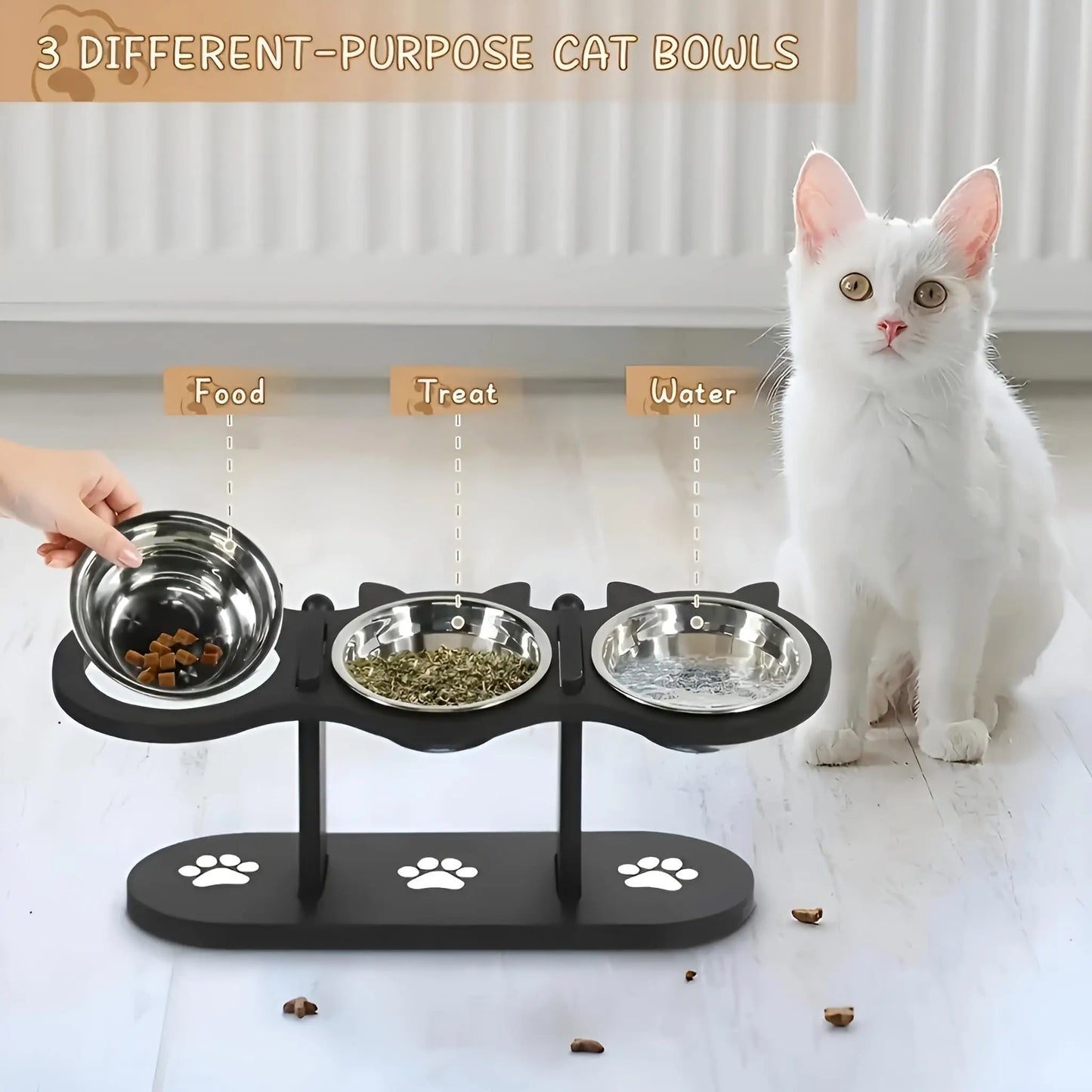 Elevated Cat Bowl with Wooden Stand
