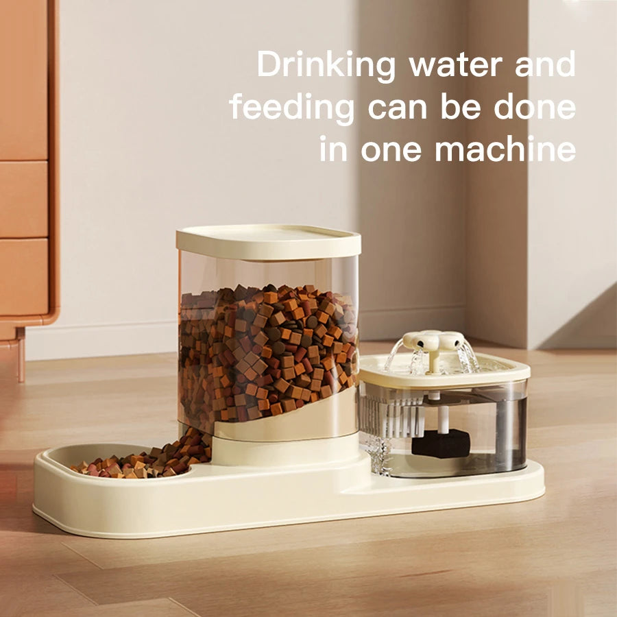 2-in-1 Cat Water Fountain & Feeder | Automatic Circulating Flow Pet Dispenser
