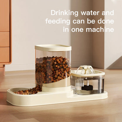 2-in-1 Cat Water Fountain & Feeder | Automatic Circulating Flow Pet Dispenser