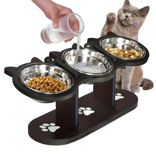 Elevated Cat Bowl with Wooden Stand