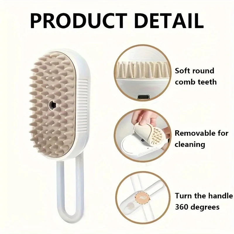 Steam Spray Pet Grooming Comb — No-Wash Detangling & Deshedding Brush