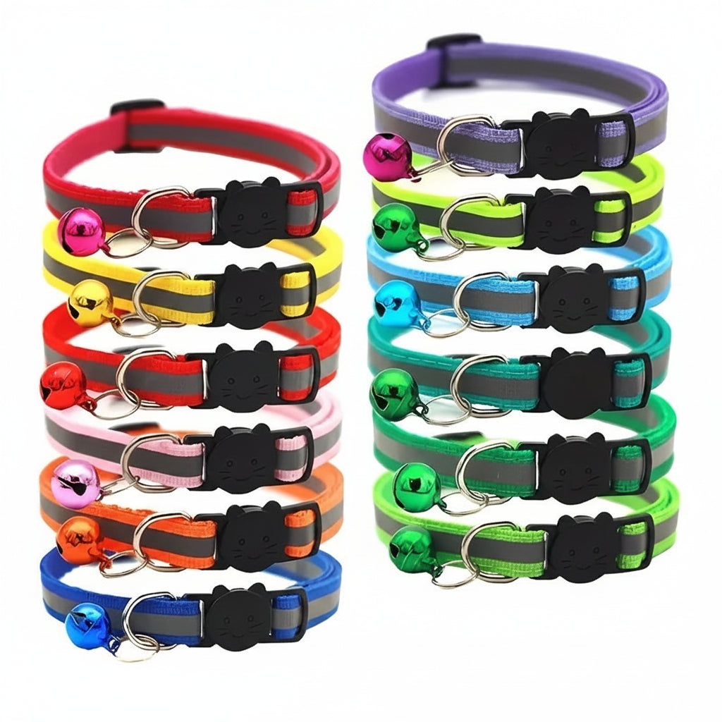 Reflective Breakaway Cat Collar Set — 10-Pack with Bells & Round Ears