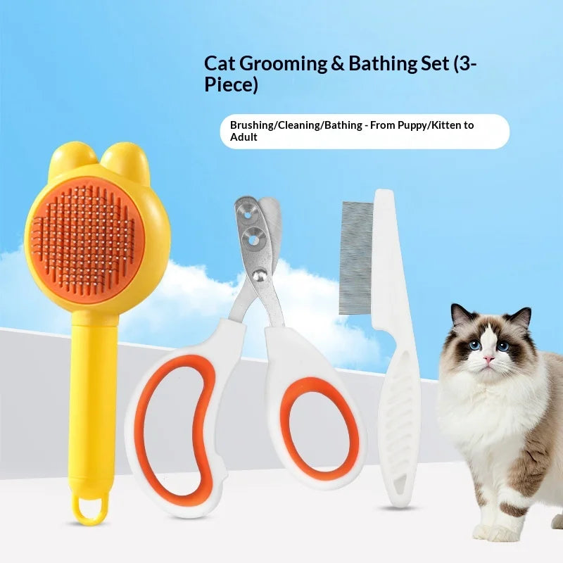3-in-1 Pet Grooming Set, Deshedding Slicker Brush and Nail Clipper Kit for Dog Cat Fur Cleaning