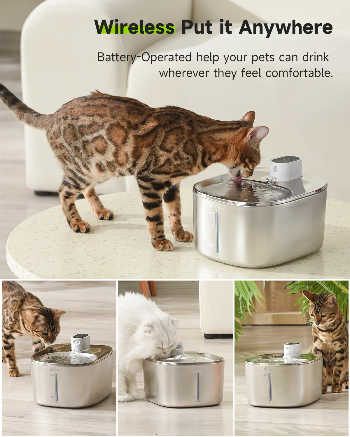 APETDOLA 4L Smart Wireless Cat Water Fountain with Automatic Sensor Drinking System for Cats