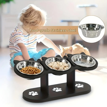 Elevated Cat Bowl with Wooden Stand