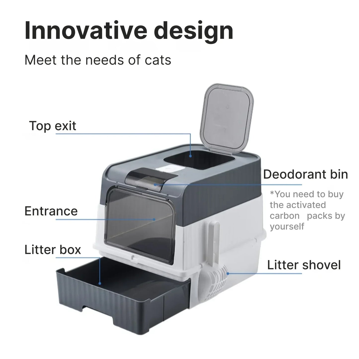 Large Fully Enclosed Cat Toilet Odor Elimination Splash Proof Litter Tray Ultraviolet Sterilization Drawer Type Cat Litter Box