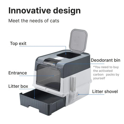 Large Fully Enclosed Cat Toilet Odor Elimination Splash Proof Litter Tray Ultraviolet Sterilization Drawer Type Cat Litter Box