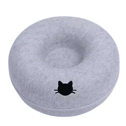 2-in-1 Felt Donut Cat Bed & Interactive Tunnel House with Breathable Hideout for Cats and Small Pets