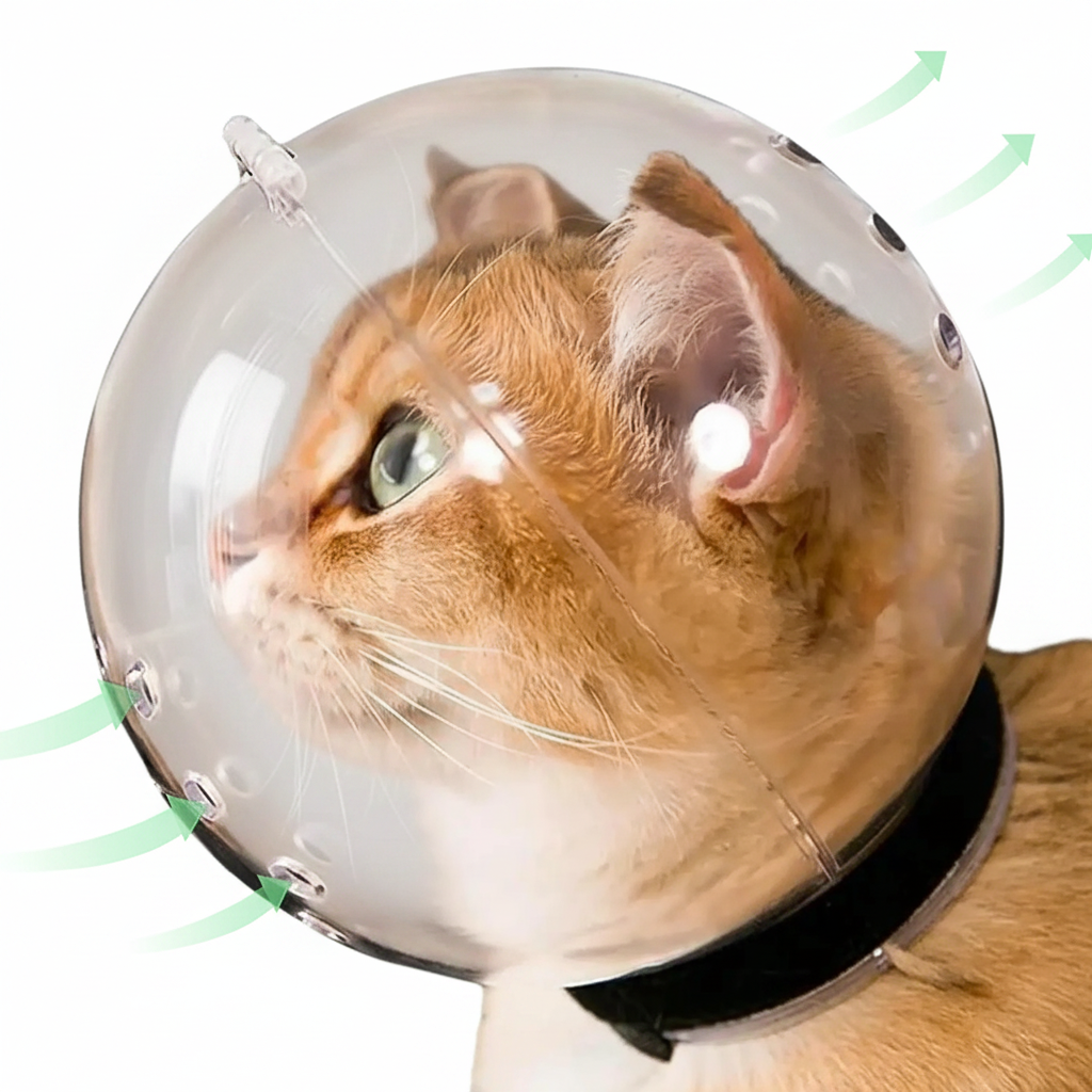 Breathable Bubble Cat Muzzle — Transparent Grooming Helmet for Cats & Small Dogs