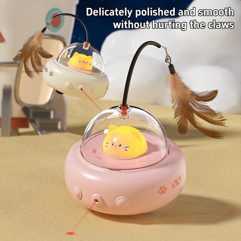 Smart Teaser Cat Toy Electric UFO Cat Teaser Stick With Bell Training Pet Toys Replaceable Feather Interactive Cat Supplies