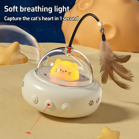 Smart Teaser Cat Toy Electric UFO Cat Teaser Stick With Bell Training Pet Toys Replaceable Feather Interactive Cat Supplies