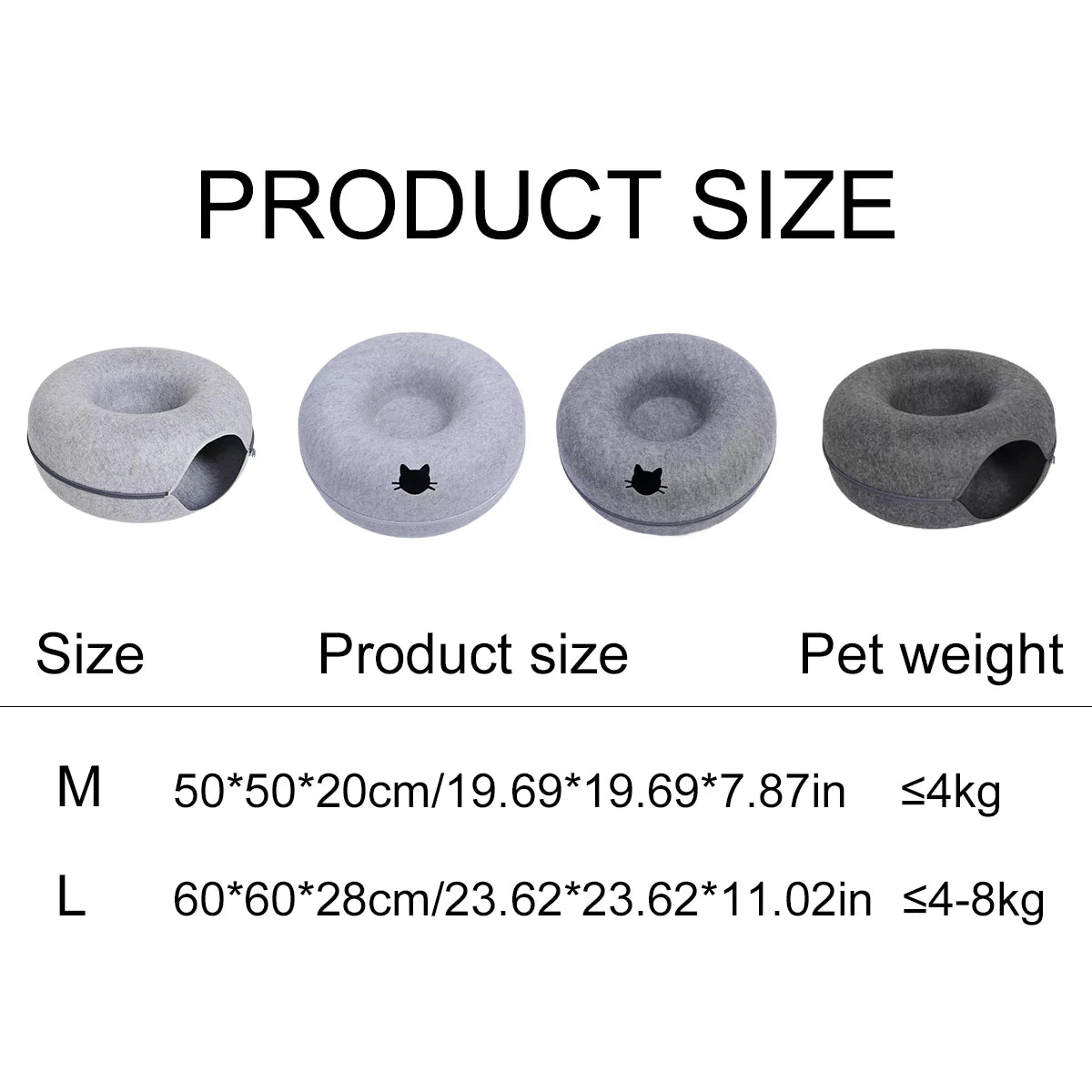 2-in-1 Felt Donut Cat Bed & Interactive Tunnel House with Breathable Hideout for Cats and Small Pets