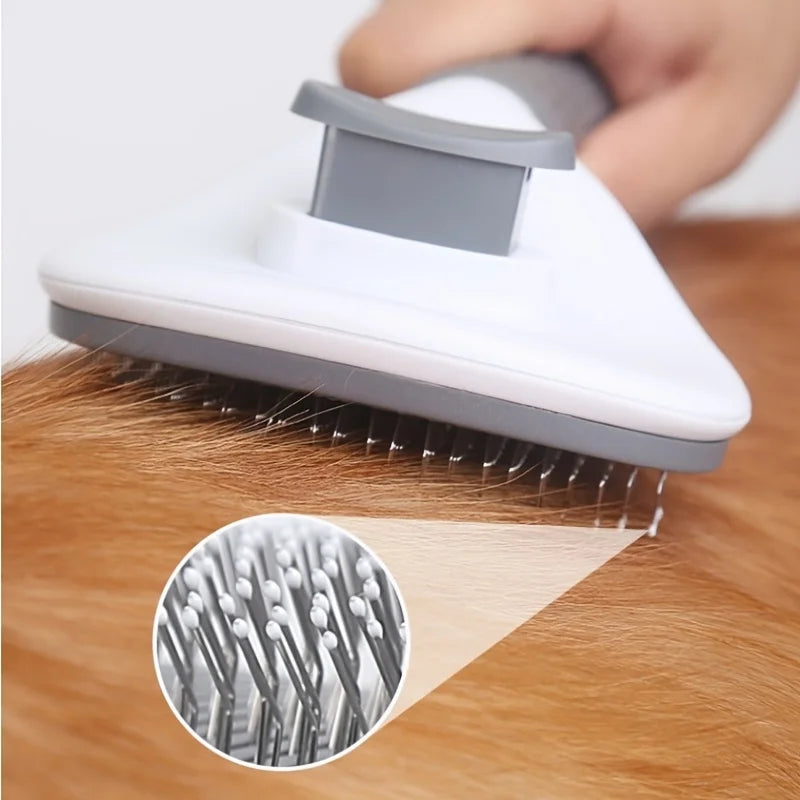 Easy-to-Clean Pet Grooming Brush with Self-Clean Button for One-Click Hair Removal - Curved Pin Deshedding Comb 7.7x4.13in(1pc)