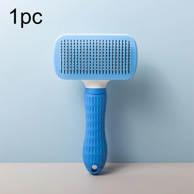 Easy-to-Clean Pet Grooming Brush with Self-Clean Button for One-Click Hair Removal - Curved Pin Deshedding Comb 7.7x4.13in(1pc)