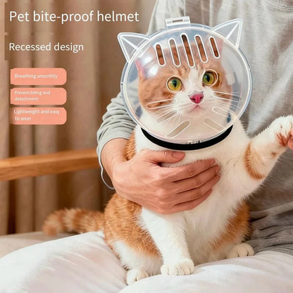 Breathable Bubble Cat Muzzle — Transparent Grooming Helmet for Cats & Small Dogs