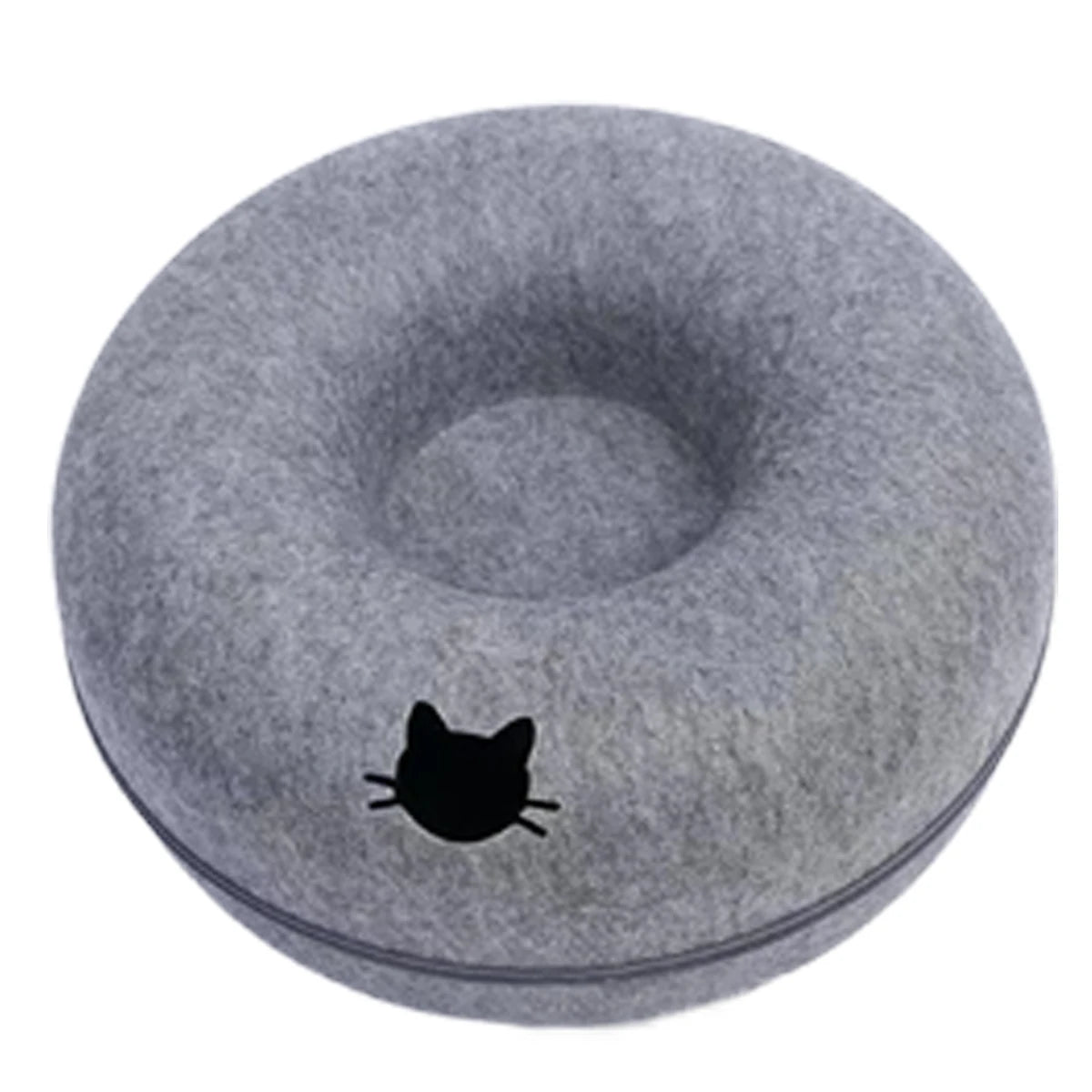 2-in-1 Felt Donut Cat Bed & Interactive Tunnel House with Breathable Hideout for Cats and Small Pets