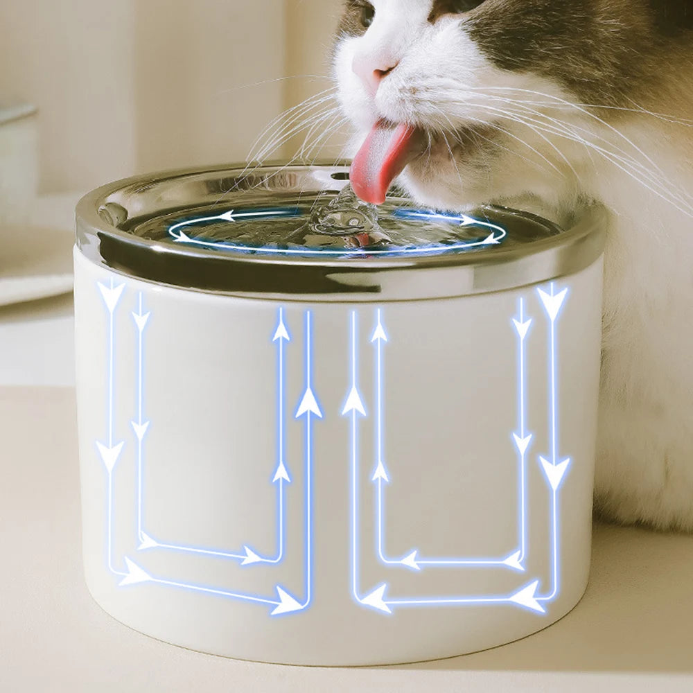 Automatic Cat Water Dispenser with цирculation Flow System and Premium Ceramic Drinking Bowl for Cats