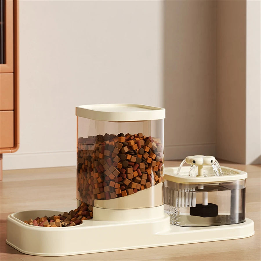 2-in-1 Cat Water Fountain & Feeder | Automatic Circulating Flow Pet Dispenser