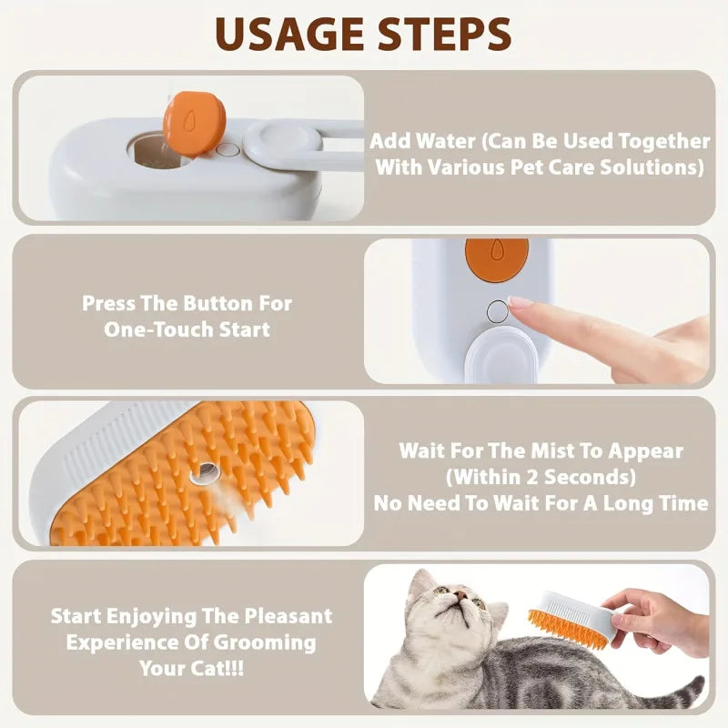 Steam Spray Pet Grooming Comb — No-Wash Detangling & Deshedding Brush