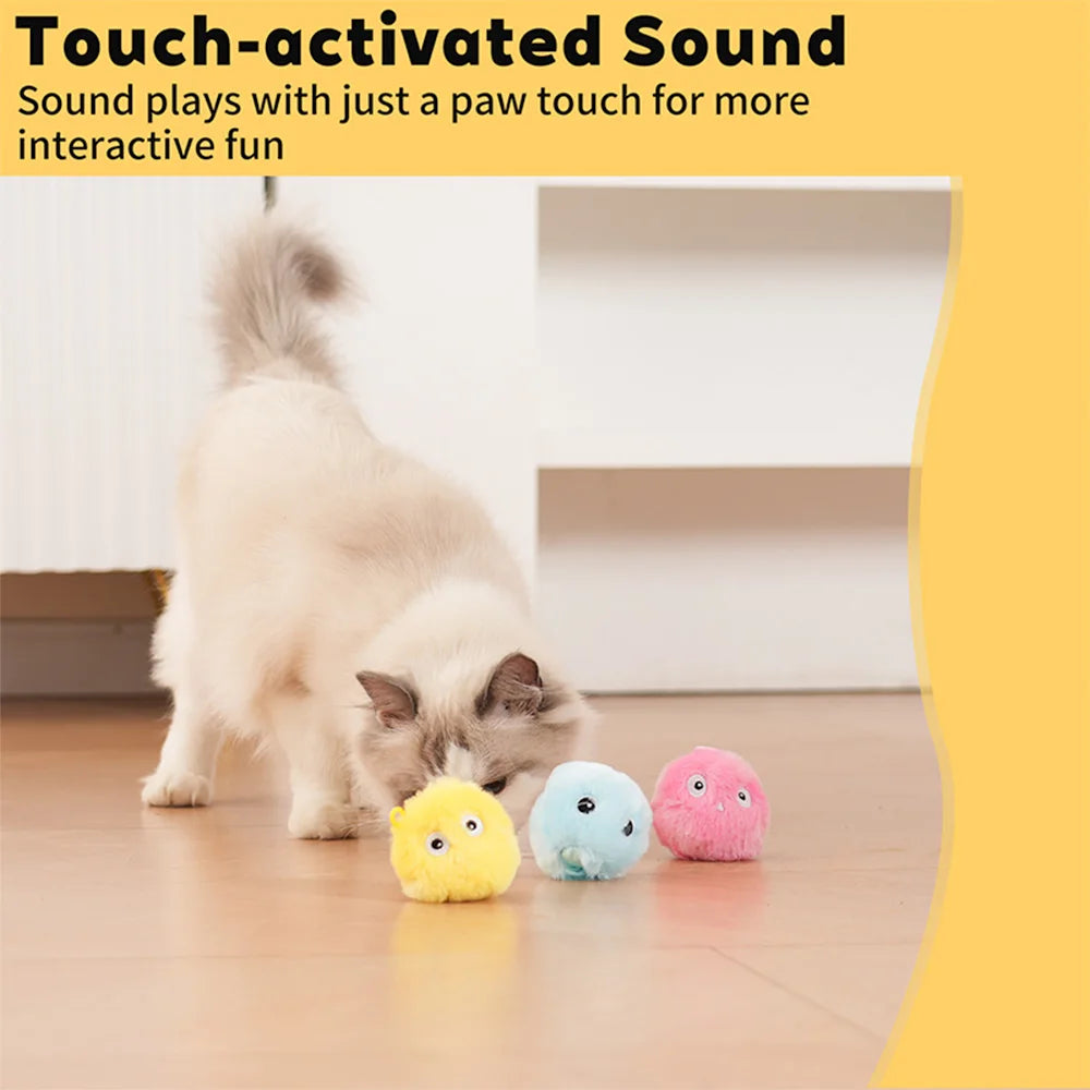 1/3PC Interactive Ball Smart Cat Toy Plush Electric Training Toy Kitten Touch Sounding Pet Product Squeak Toy Ball Chipring Ball