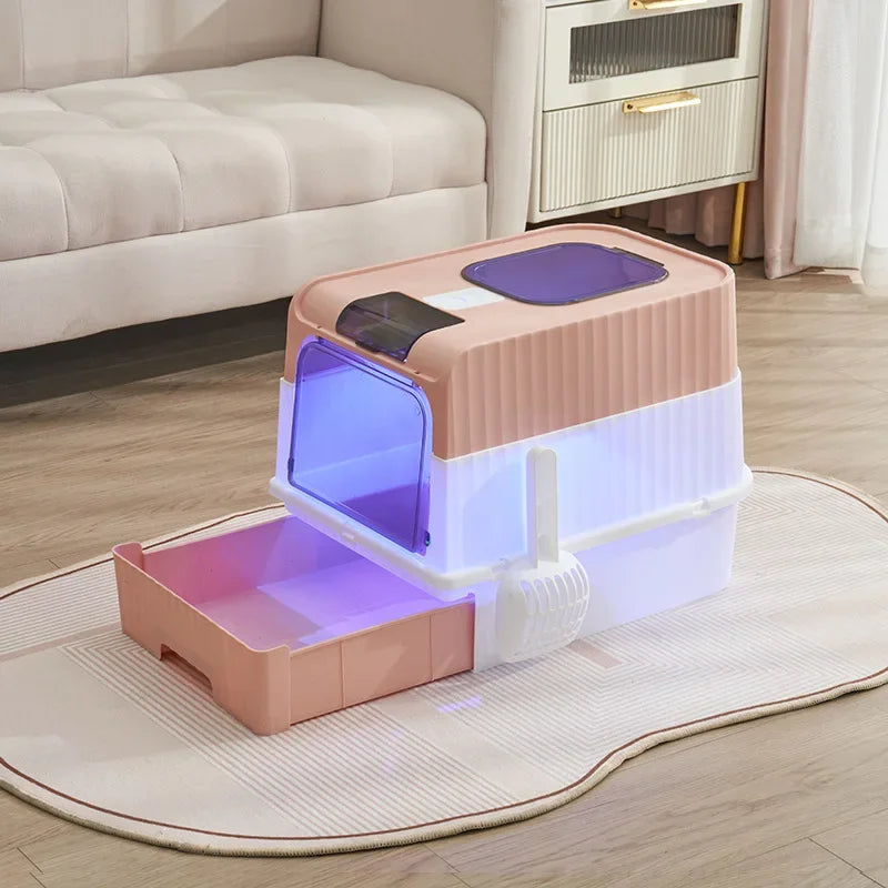 Large Fully Enclosed Cat Toilet Odor Elimination Splash Proof Litter Tray Ultraviolet Sterilization Drawer Type Cat Litter Box
