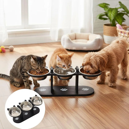 Elevated Cat Bowl with Wooden Stand