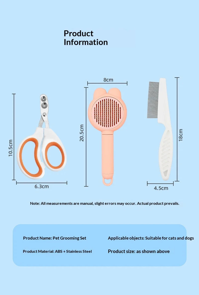 3-in-1 Pet Grooming Set, Deshedding Slicker Brush and Nail Clipper Kit for Dog Cat Fur Cleaning
