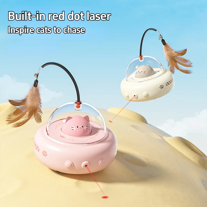 Smart Teaser Cat Toy Electric UFO Cat Teaser Stick With Bell Training Pet Toys Replaceable Feather Interactive Cat Supplies