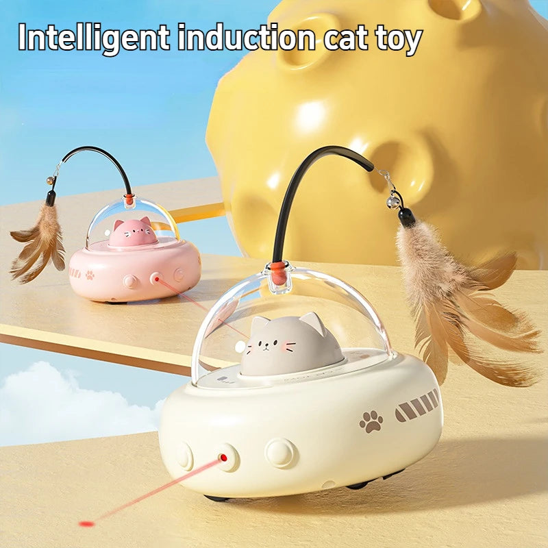 Smart Teaser Cat Toy Electric UFO Cat Teaser Stick With Bell Training Pet Toys Replaceable Feather Interactive Cat Supplies