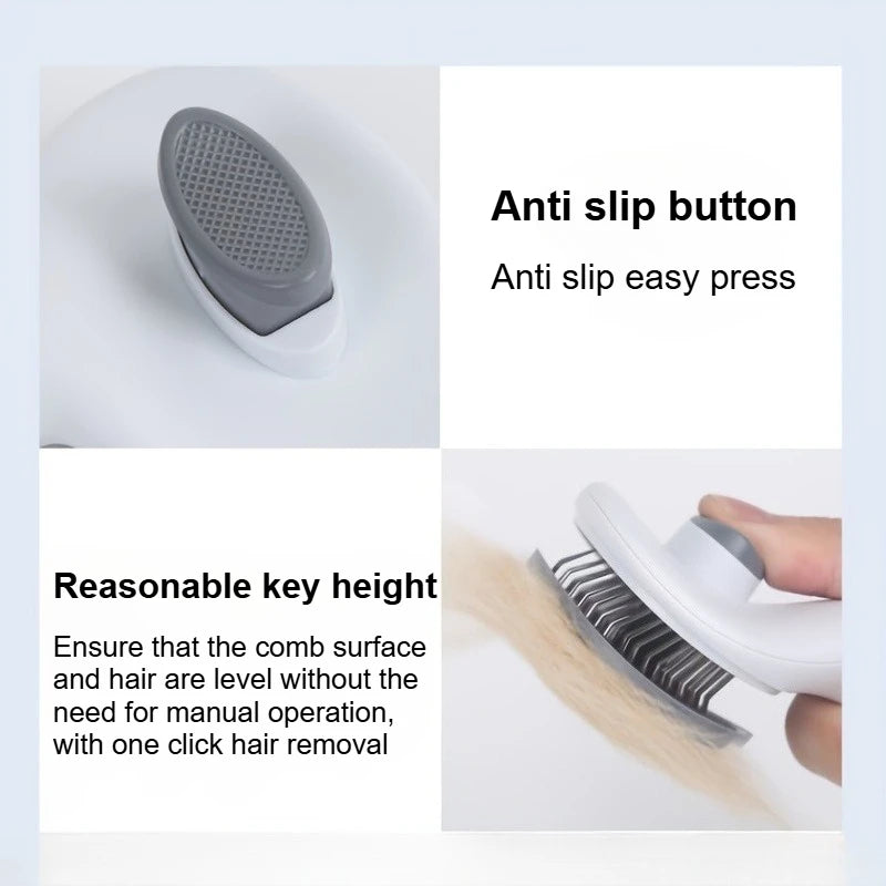 Easy-to-Clean Pet Grooming Brush with Self-Clean Button for One-Click Hair Removal - Curved Pin Deshedding Comb 7.7x4.13in(1pc)
