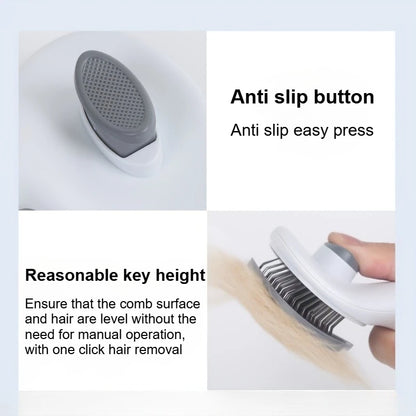 Easy-to-Clean Pet Grooming Brush with Self-Clean Button for One-Click Hair Removal - Curved Pin Deshedding Comb 7.7x4.13in(1pc)
