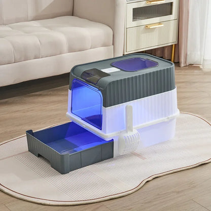 Large Fully Enclosed Cat Toilet Odor Elimination Splash Proof Litter Tray Ultraviolet Sterilization Drawer Type Cat Litter Box